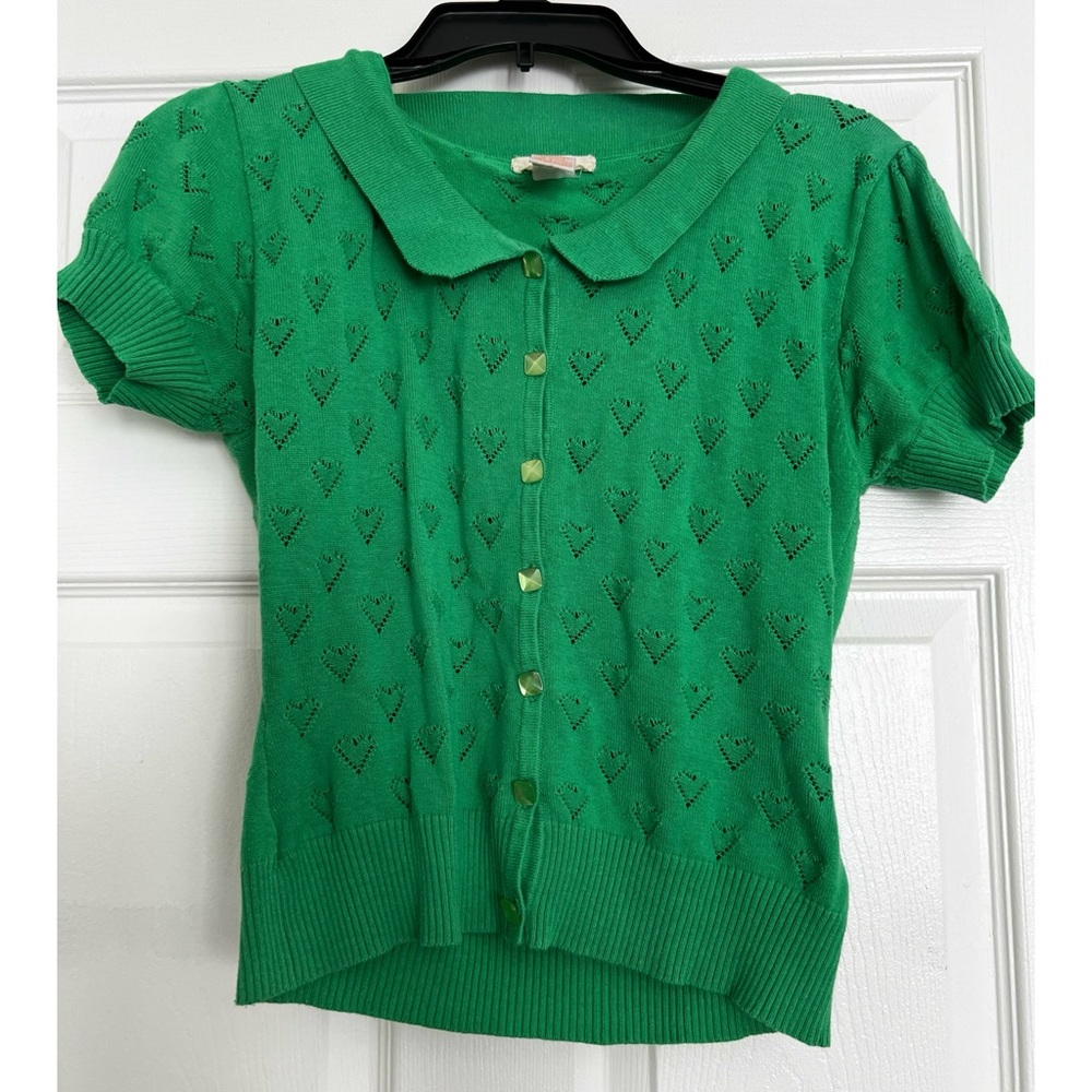Green heart collar cardigan